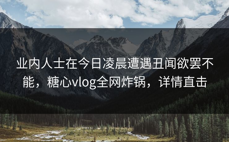 业内人士在今日凌晨遭遇丑闻欲罢不能，糖心vlog全网炸锅，详情直击